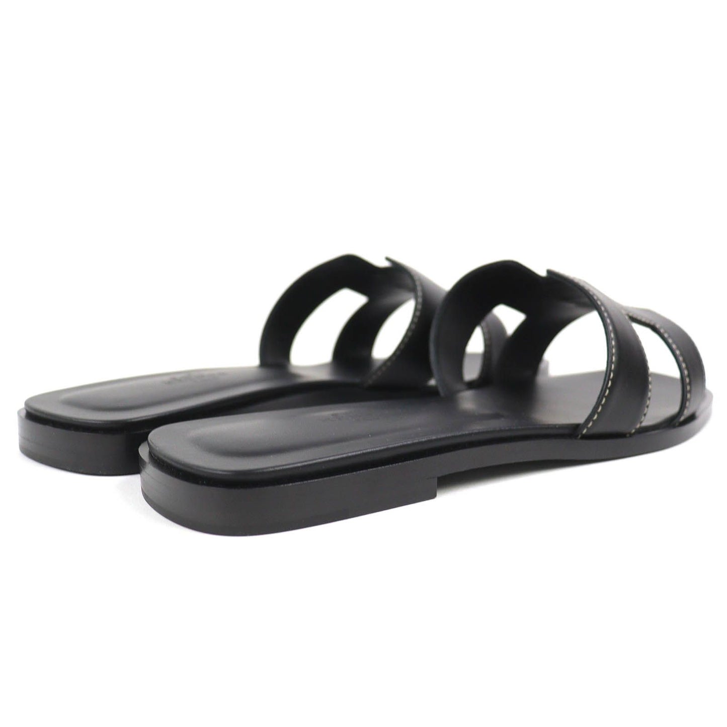 Hermes Oran Box Calf Leather Motif Flat Sandals Mules Black 38.5 Box — view 7