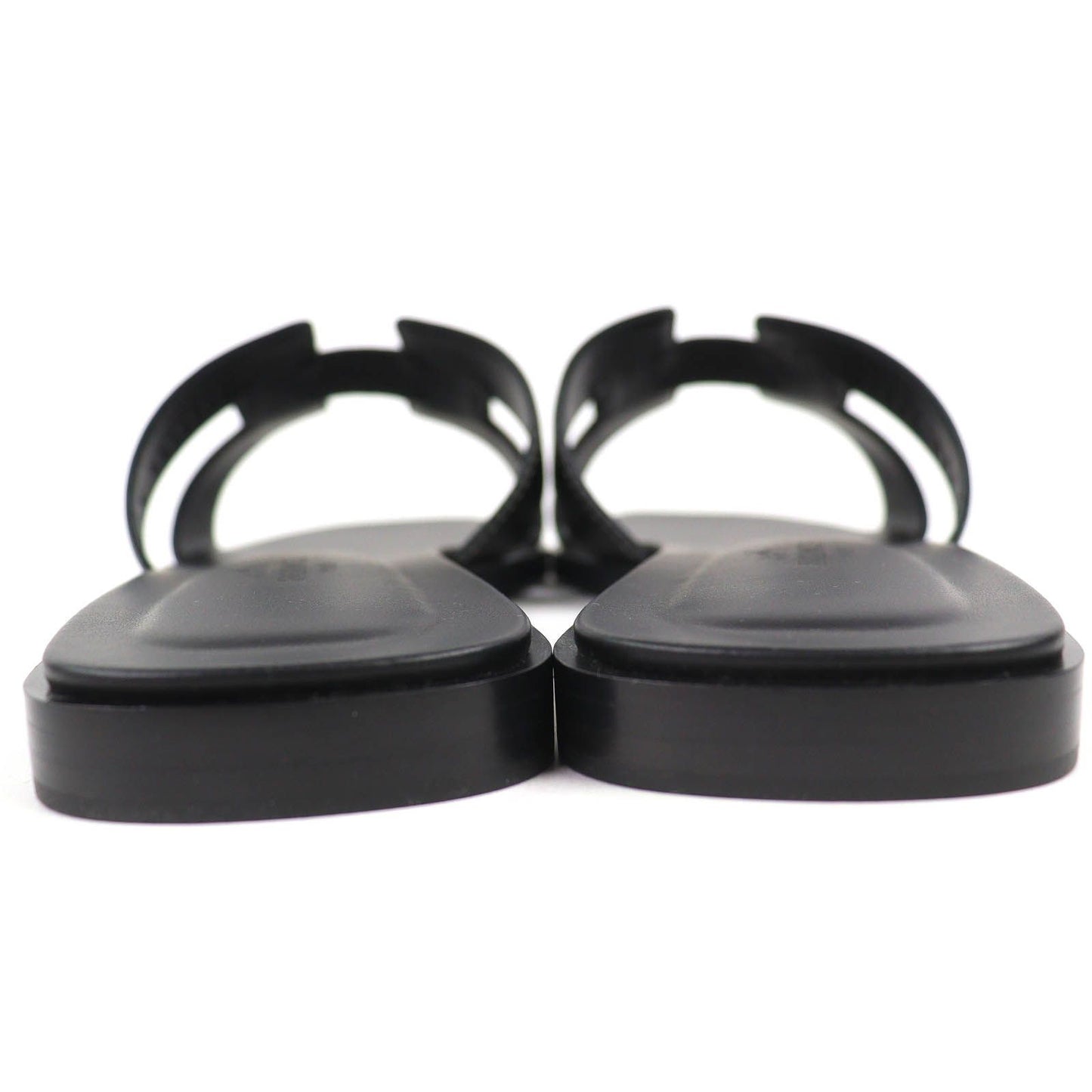 Hermes Oran Box Calf Leather Motif Flat Sandals Mules Black 38.5 Box — view 6