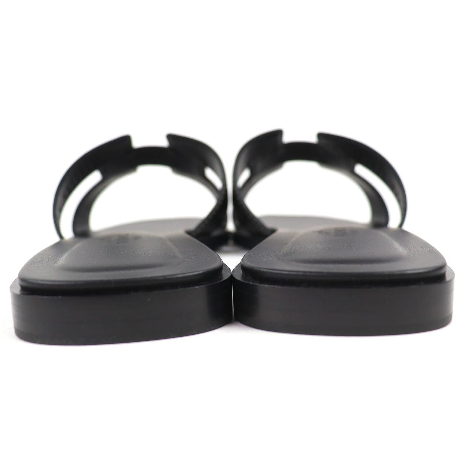 Hermes Oran Box Calf Leather Motif Flat Sandals Mules Black 38.5 Box — view 6