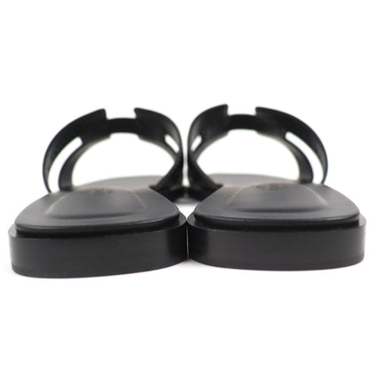 Hermes Oran Box Calf Leather Motif Flat Sandals Mules Black 38.5 Box — view 6