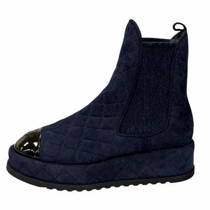 Chanel CC Logo Quilted Side Gore Suede Leather Short Boots Navy — view 5