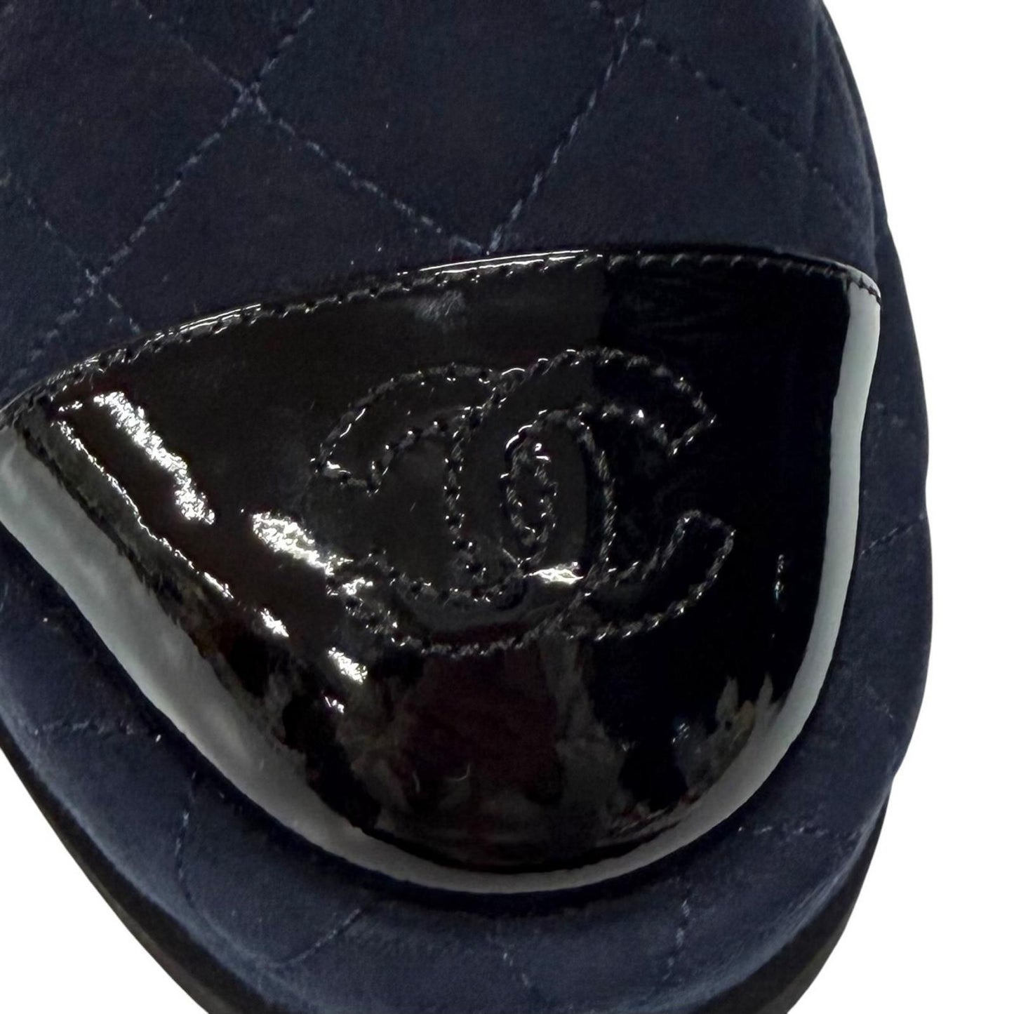 Chanel CC Logo Quilted Side Gore Suede Leather Short Boots Navy — view 9