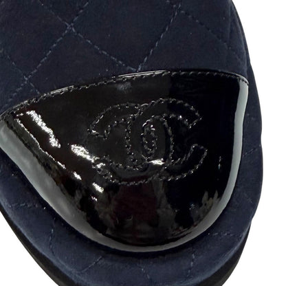 Chanel CC Logo Quilted Side Gore Suede Leather Short Boots Navy — view 9