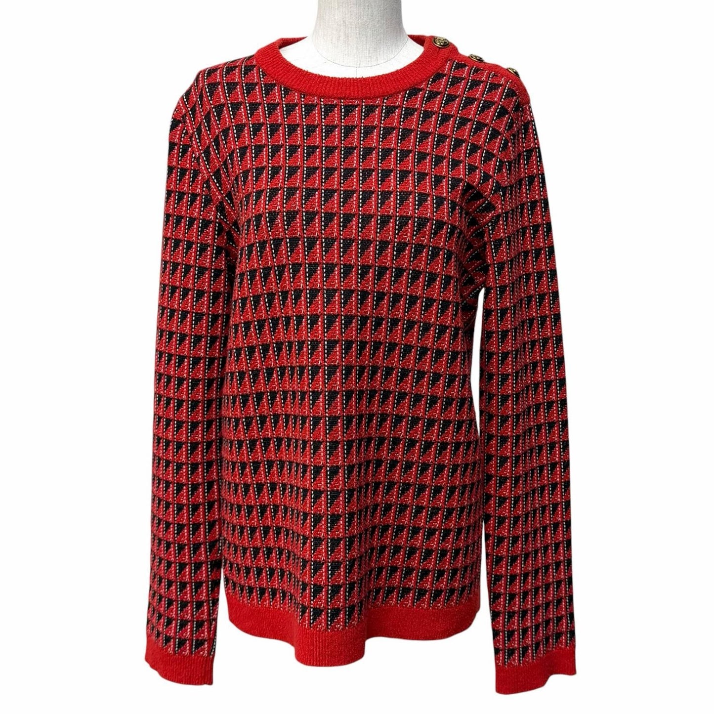 Gucci Wool Blend Taiga Button All Over Pattern Crew Neck Long Sleeve Knit