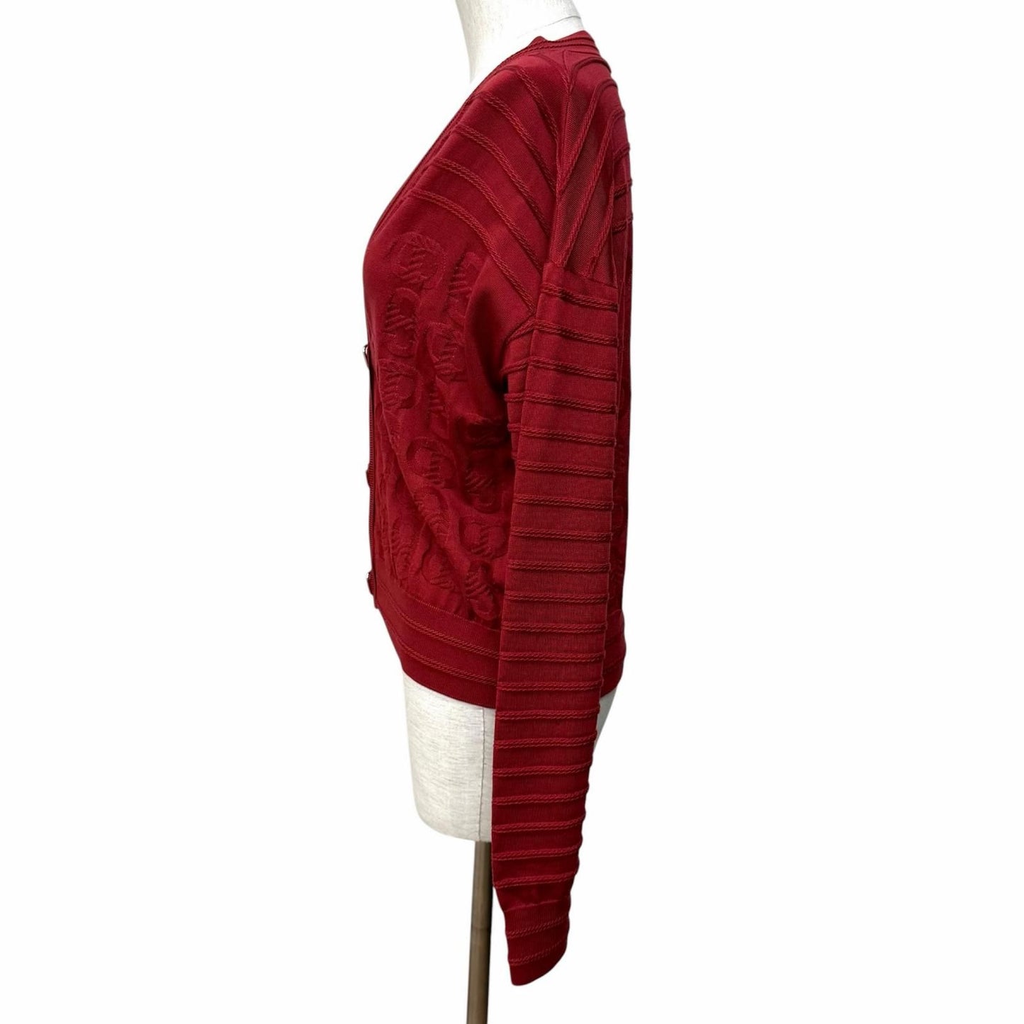 Hermes Silk Blend Chaine D'ancre Neck Long Sleeve Knit Cardigan Bordeaux 38 — view 2
