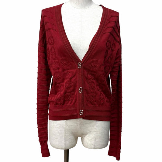 Hermes Silk Blend Chaine D'ancre Neck Long Sleeve Knit Cardigan Bordeaux 38