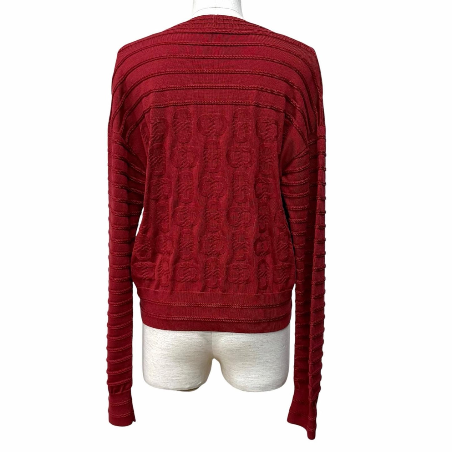 Hermes Silk Blend Chaine D'ancre Neck Long Sleeve Knit Cardigan Bordeaux 38 — view 3
