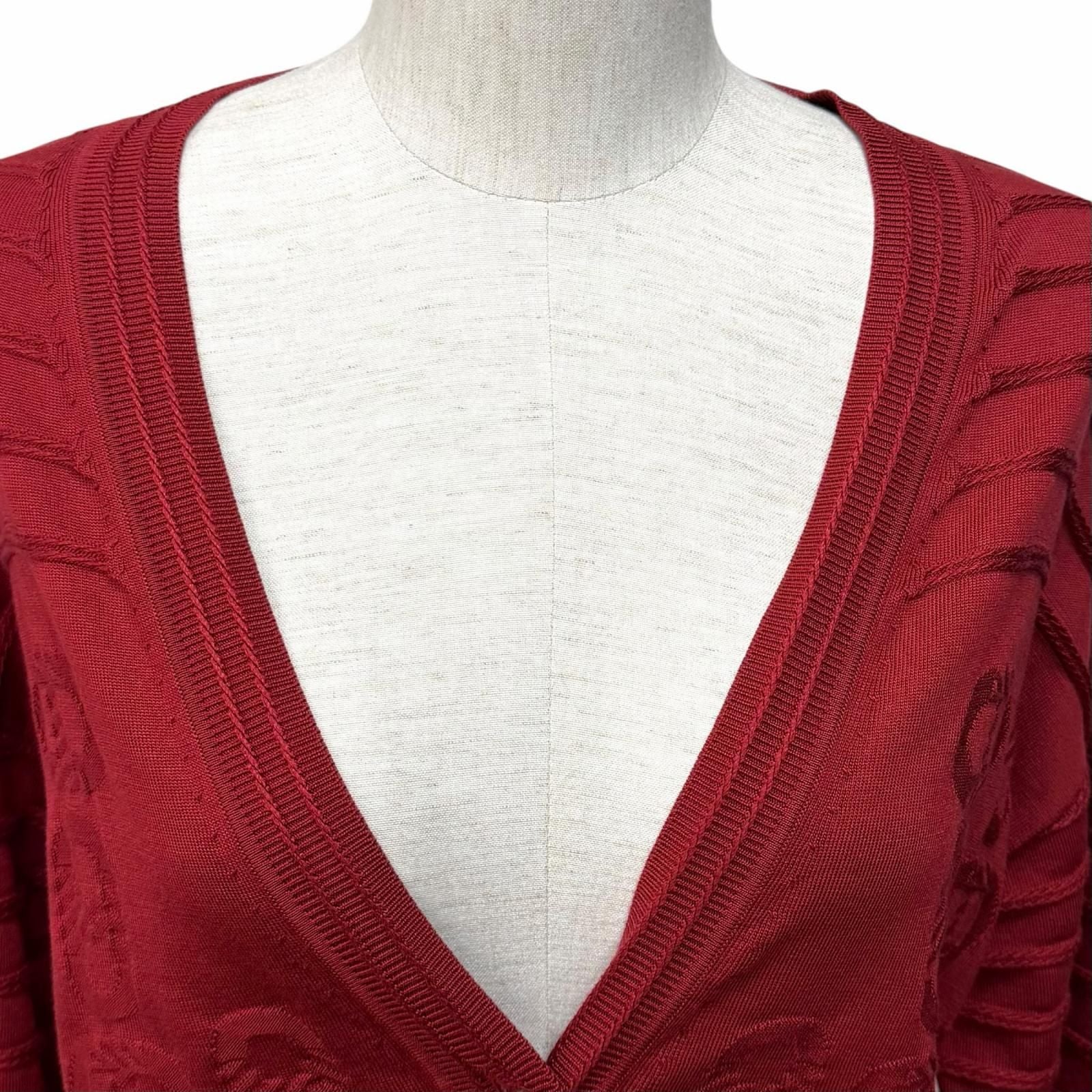 Hermes Silk Blend Chaine D'ancre Neck Long Sleeve Knit Cardigan Bordeaux 38 — view 4