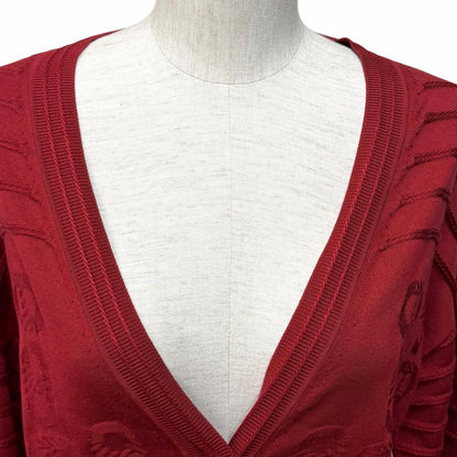 Hermes Silk Blend Chaine D'ancre Neck Long Sleeve Knit Cardigan Bordeaux 38 — view 4