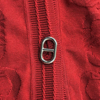 Hermes Silk Blend Chaine D'ancre Neck Long Sleeve Knit Cardigan Bordeaux 38 — view 5