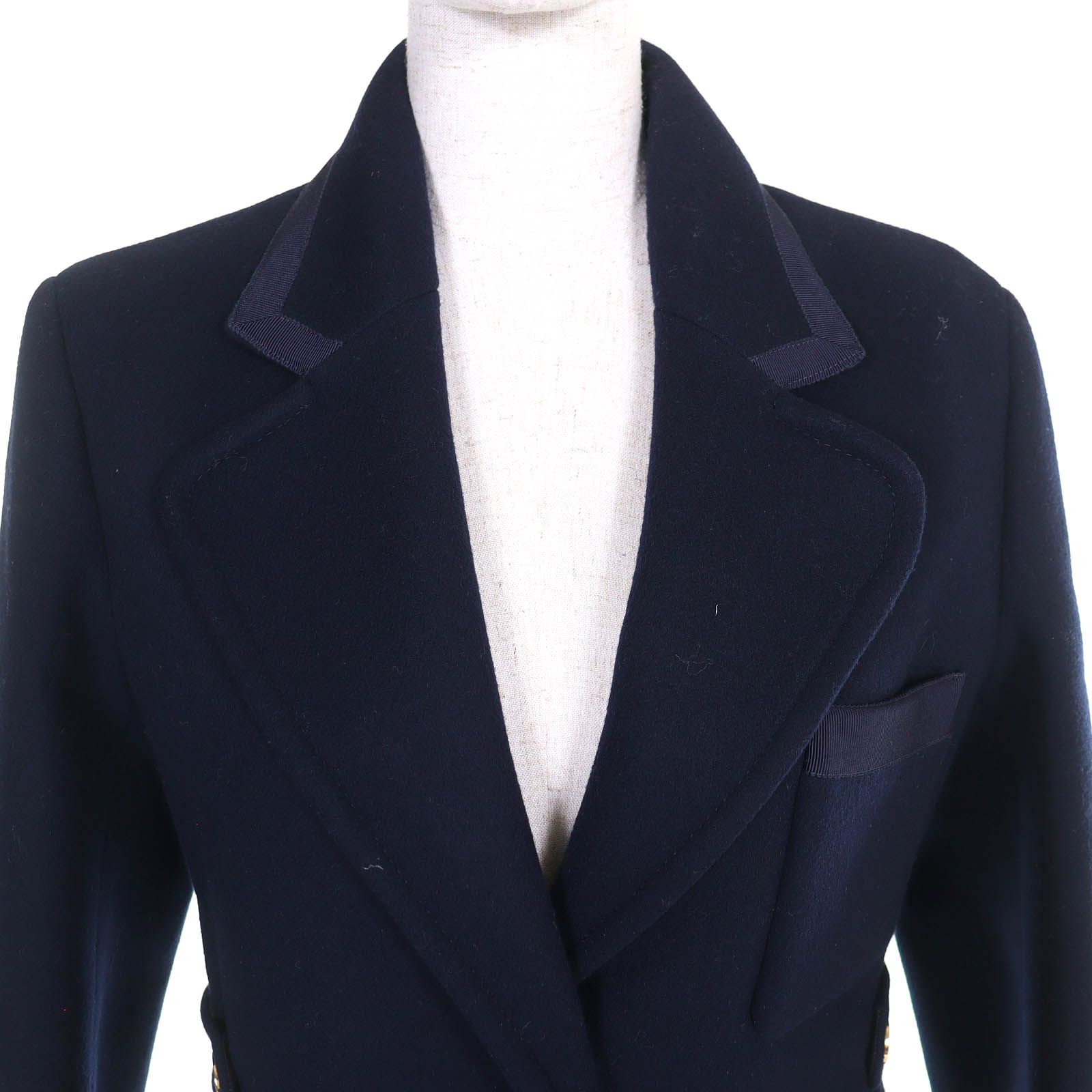 Gucci GG Chain with Buttons Wool Long Coat Navy 38 Hanger — view 4