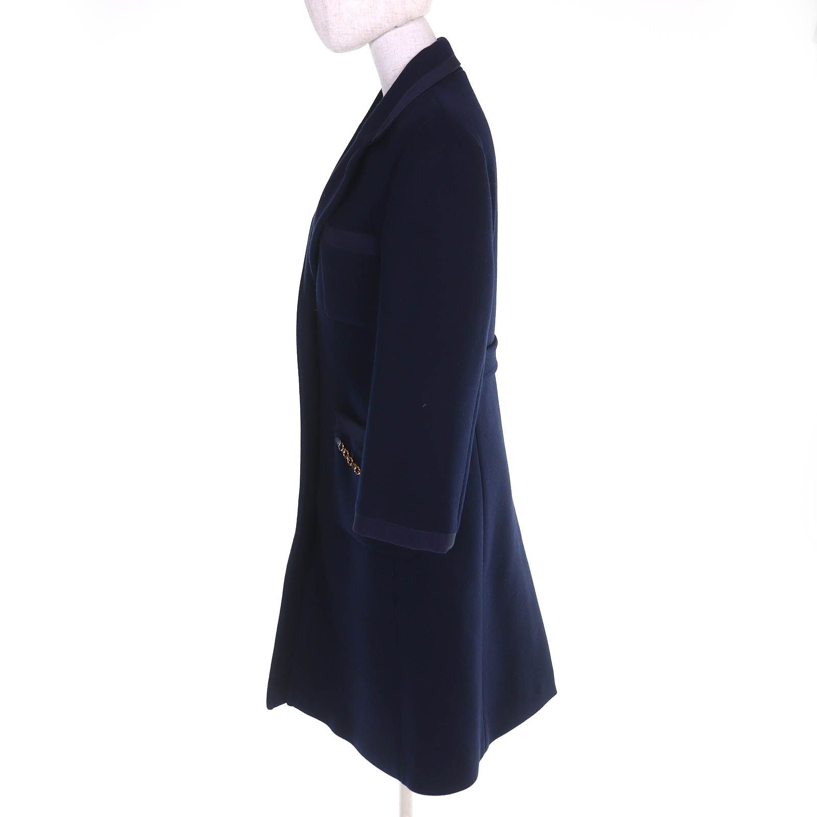 Gucci GG Chain with Buttons Wool Long Coat Navy 38 Hanger — view 2