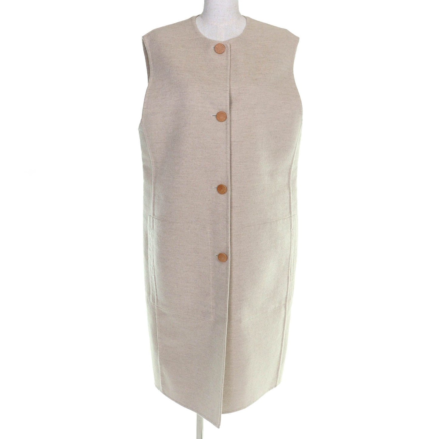 Hermes Cashmere Wood Series Button Long Gilet Vest Beige 44 Recommended