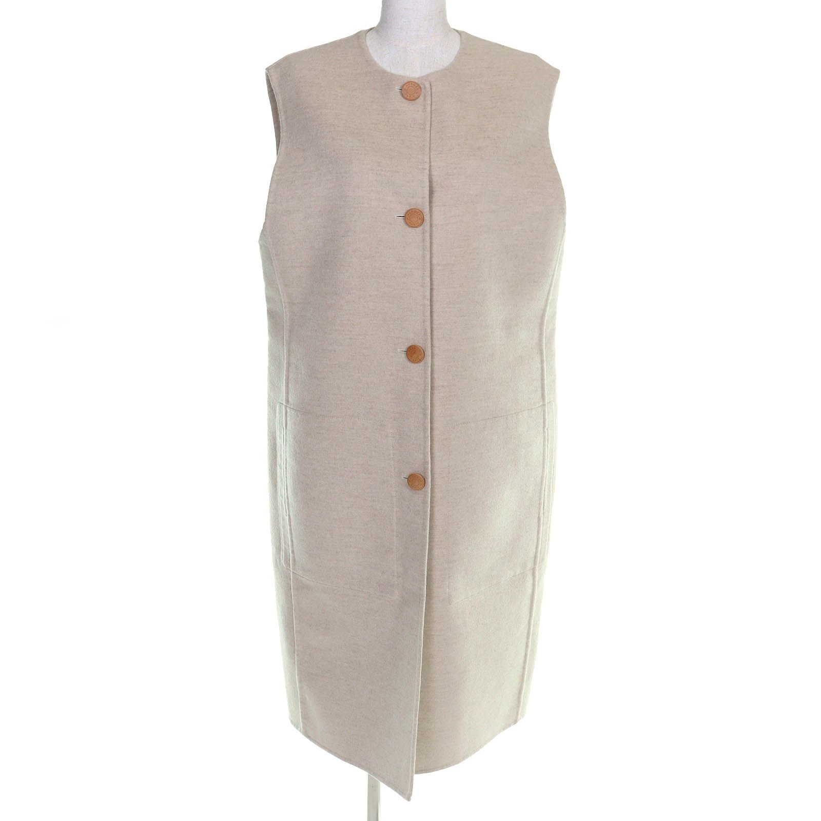 Hermes Cashmere Wood Series Button Long Gilet Vest Beige 44 Recommended