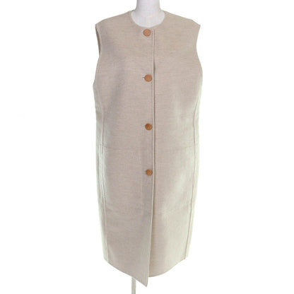 Hermes Cashmere Wood Series Button Long Gilet Vest Beige 44 Recommended