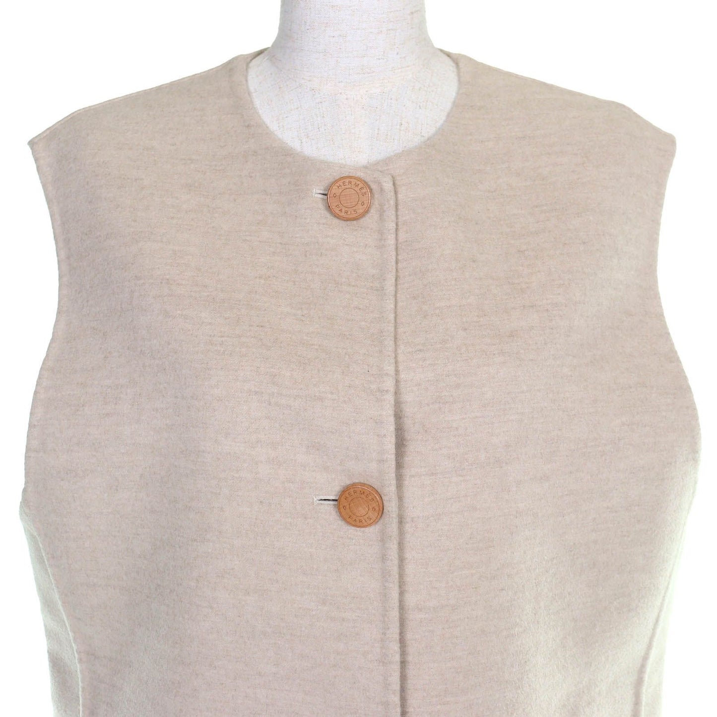 Hermes Cashmere Wood Series Button Long Gilet Vest Beige 44 Recommended — view 4