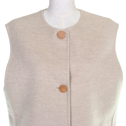 Hermes Cashmere Wood Series Button Long Gilet Vest Beige 44 Recommended — view 4