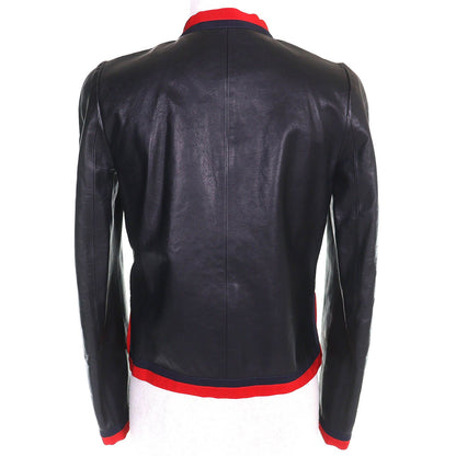 Gucci Lining Allover Pattern GG Pearl Buttoned No Leather Jacket Black Red 36 — view 3