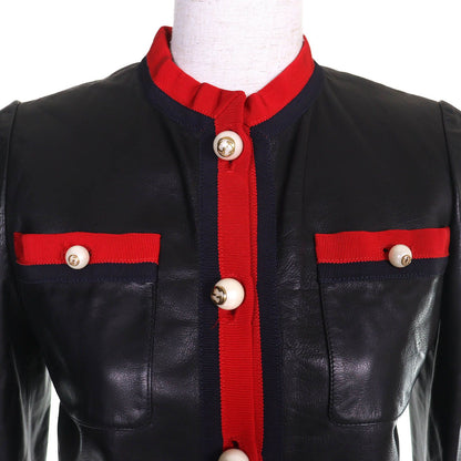 Gucci Lining Allover Pattern GG Pearl Buttoned No Leather Jacket Black Red 36 — view 4