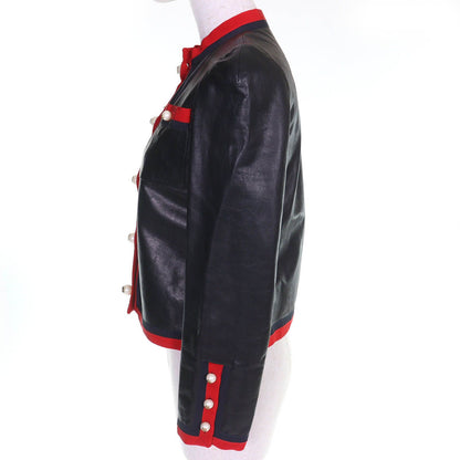 Gucci Lining Allover Pattern GG Pearl Buttoned No Leather Jacket Black Red 36 — view 2