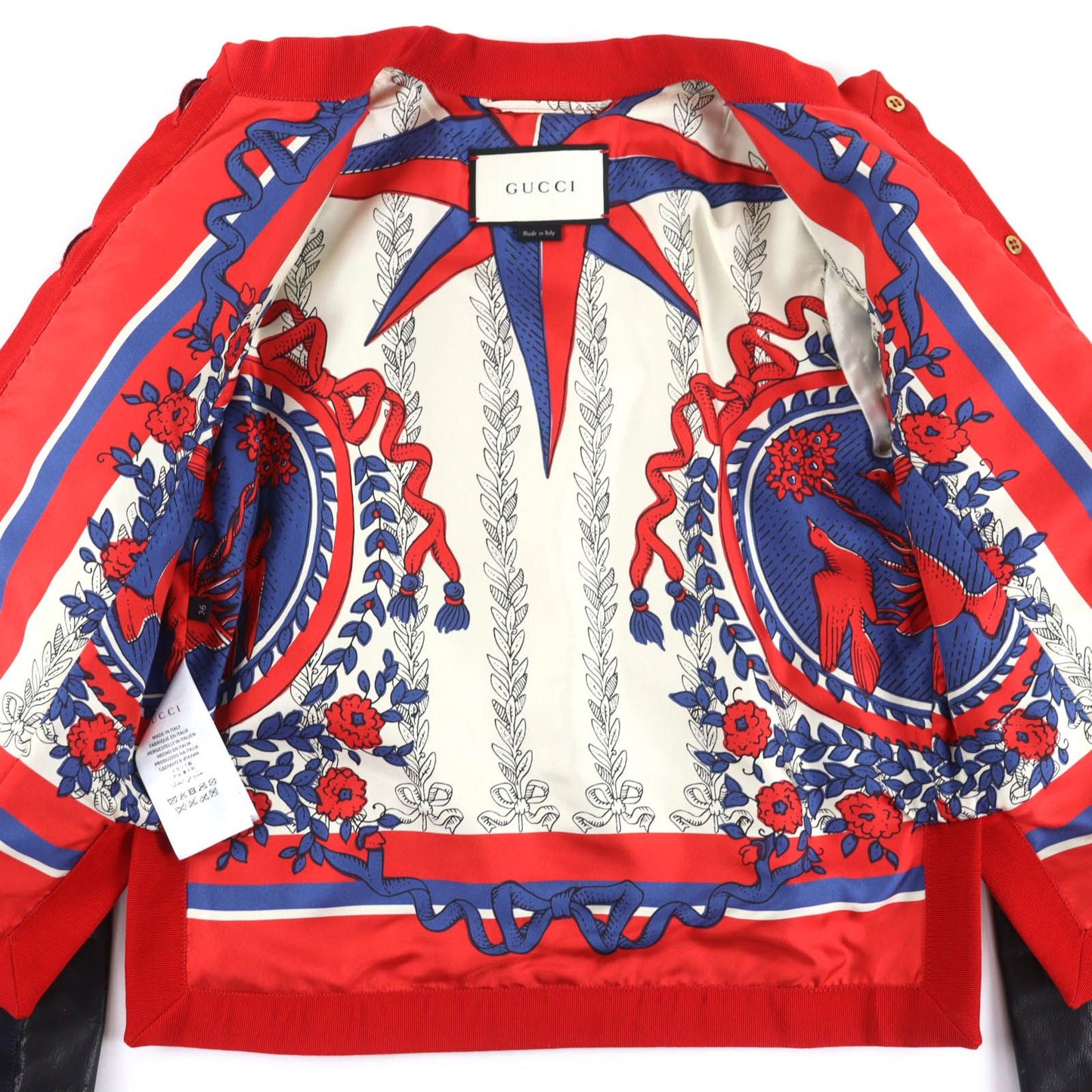 Gucci Lining Allover Pattern GG Pearl Buttoned No Leather Jacket Black Red 36 — view 5