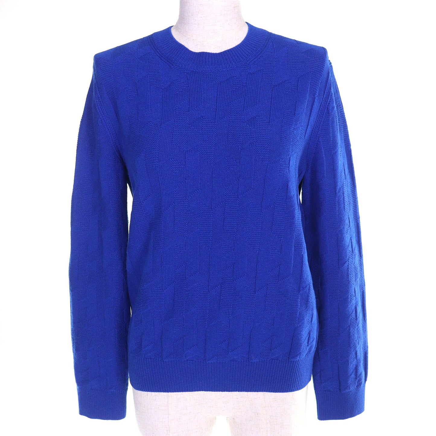 Hermes Wool Motif All Pattern Crew Neck Long Sleeve Knit Sweater Blue 40