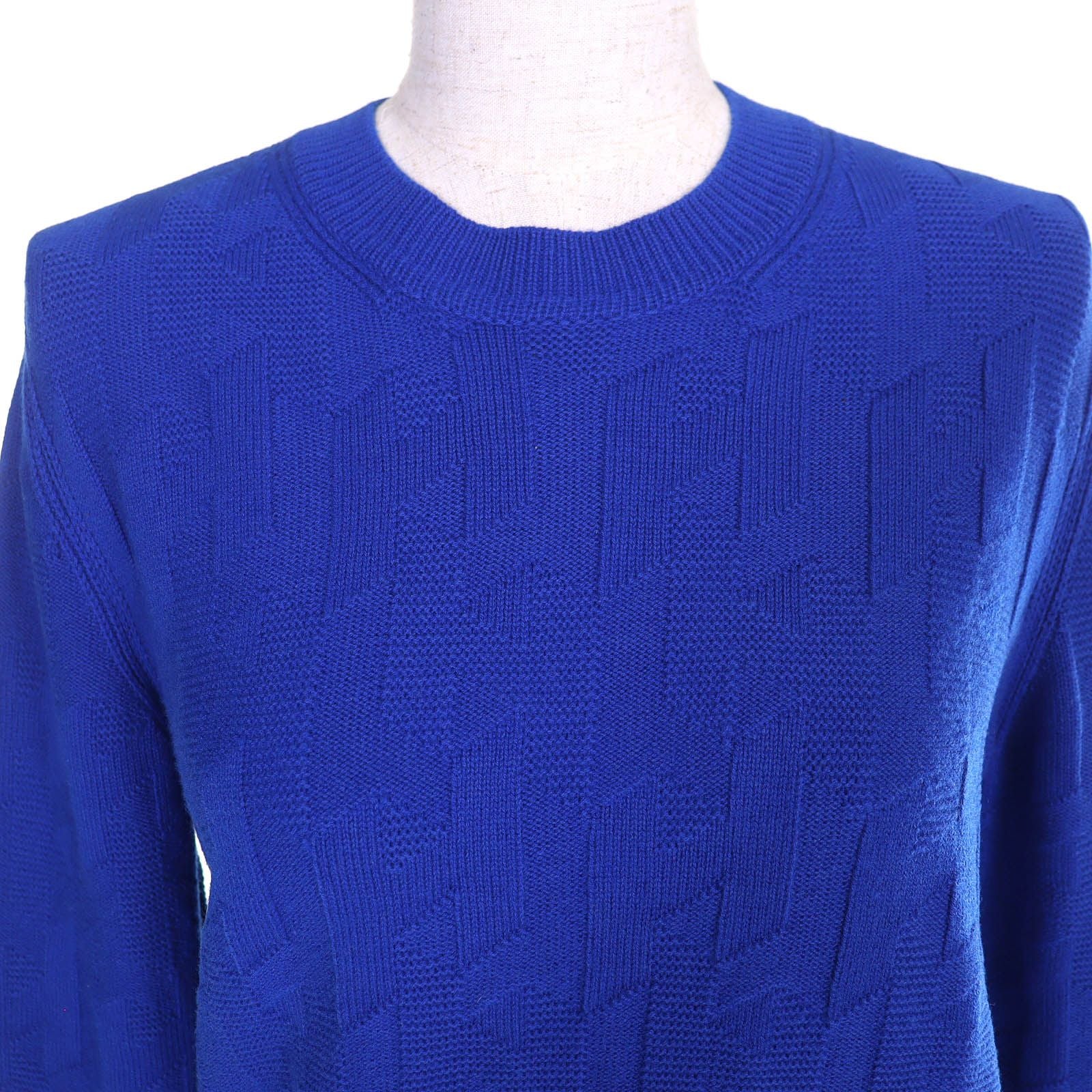 Hermes Wool Motif All Pattern Crew Neck Long Sleeve Knit Sweater Blue 40 — view 4