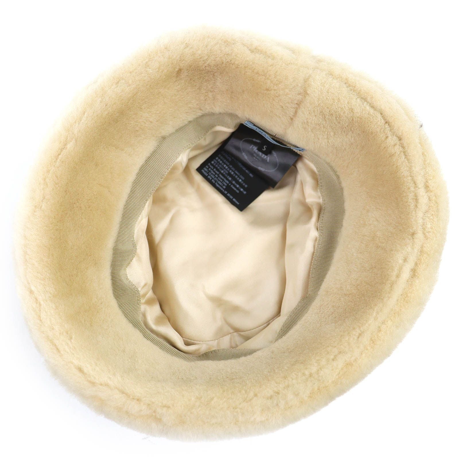 Prada Triangle Logo Plate Sheepskin Dyed Fur Bucket Hat Beige Gold S Recommended — view 5