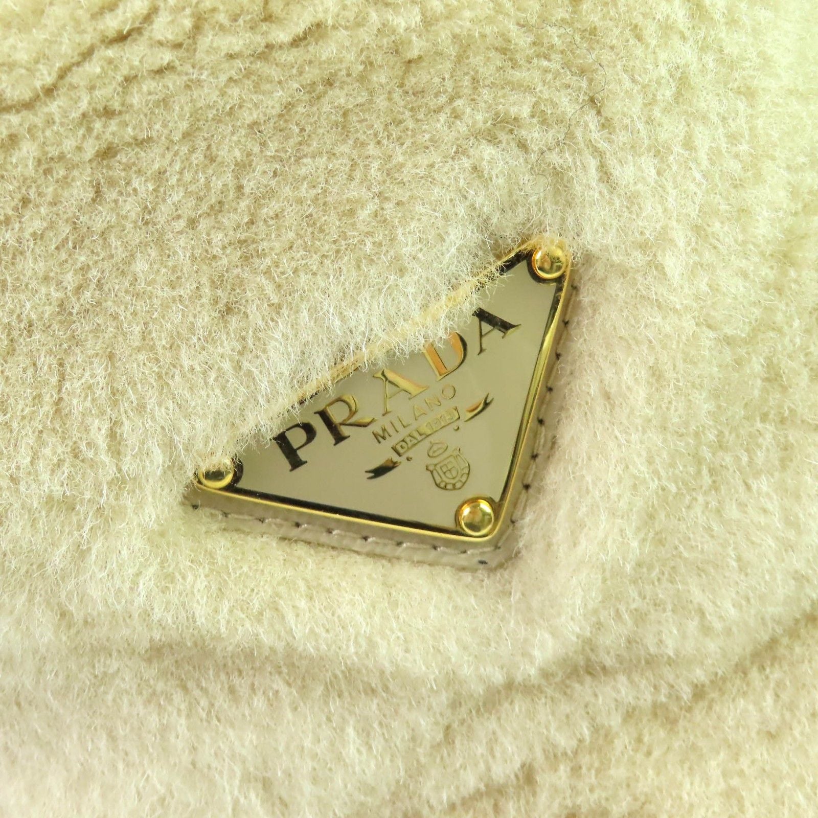 Prada Triangle Logo Plate Sheepskin Dyed Fur Bucket Hat Beige Gold S Recommended — view 6