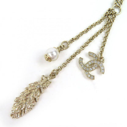 Chanel CC Logo Feather Pearl Strass Necklace Gold