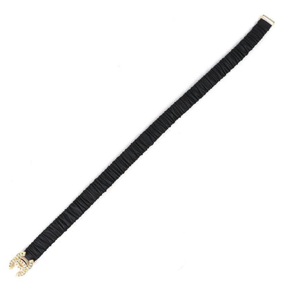 Chanel CC Logo Line Stone Buckle Leather Rubber Belt Black Gold — view 3