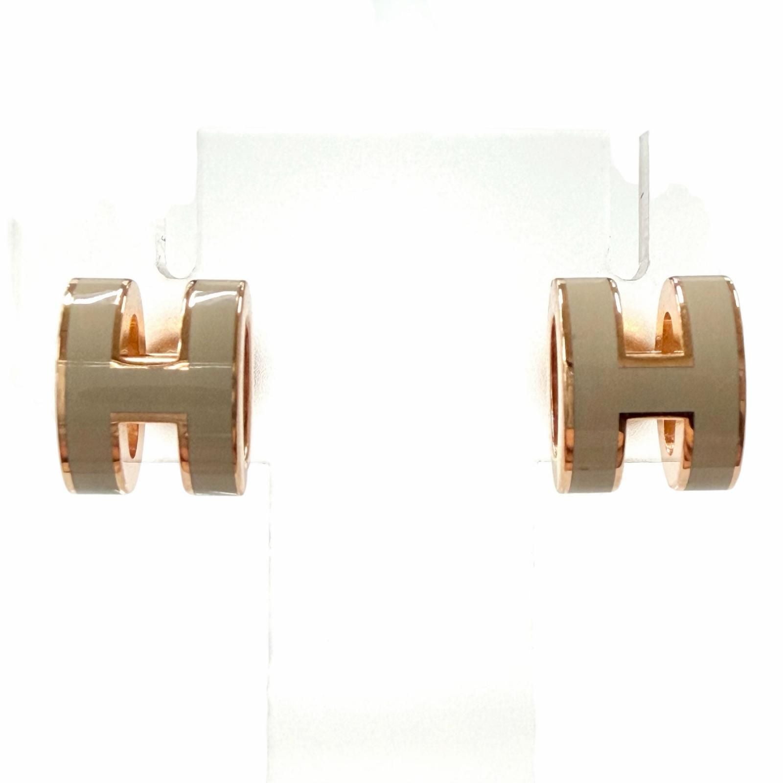 Hermes Mini Pop Brown Glace Rose Gold Earrings — view 9