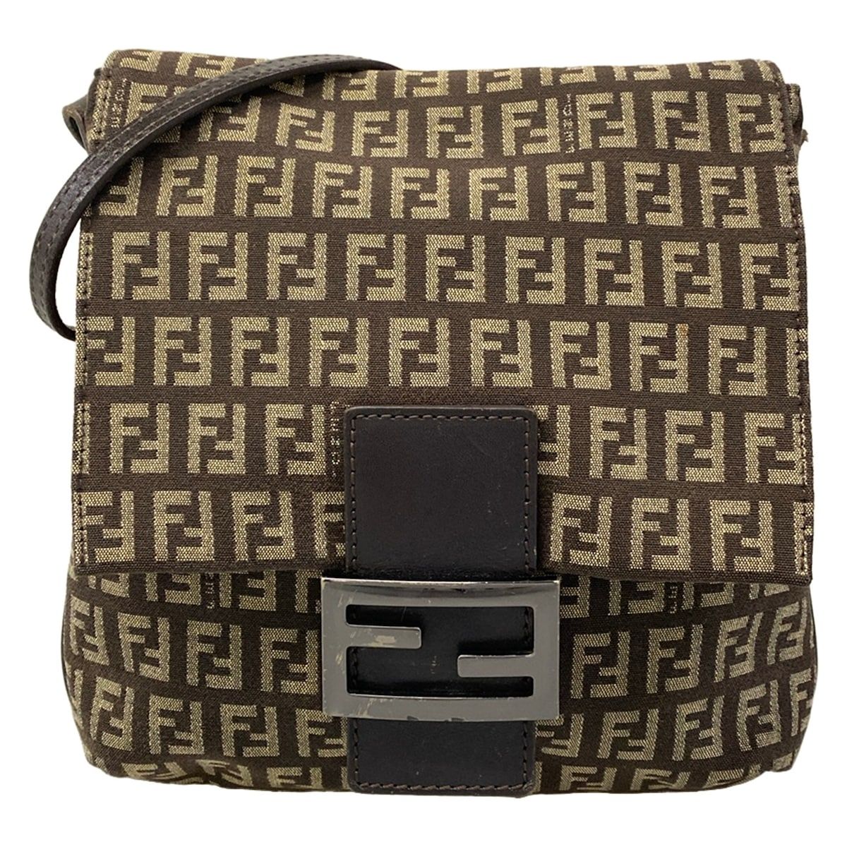Fendi Shoulder Bag Zukki Nokamuse Pochette Dark Brown Beige Leather