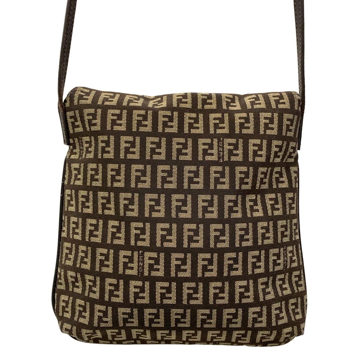 Fendi Shoulder Bag Zukki Nokamuse Pochette Dark Brown Beige Leather — view 3