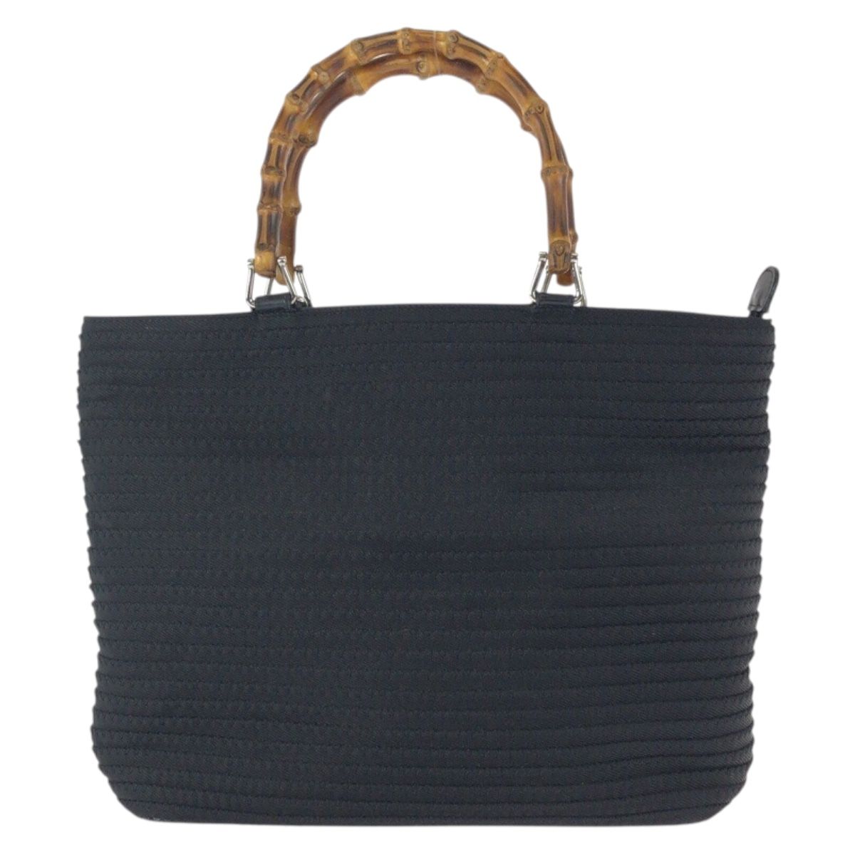 Gucci Vintage Bamboo Black Silver Nylon Tote