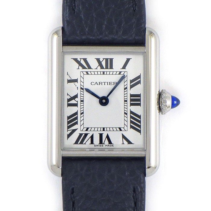 Cartier Watch Tank Mast SM Solar Beat Rectangular Silver Dial Roman Index Black