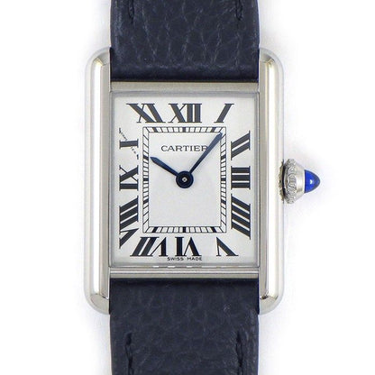 Cartier Watch Tank Mast SM Solar Beat Rectangular Silver Dial Roman Index Black