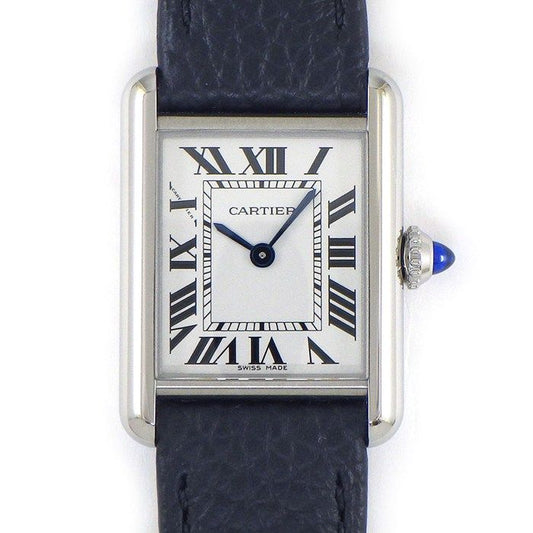 Cartier Watch Tank Mast SM Solar Beat Rectangular Silver Dial Roman Index Black