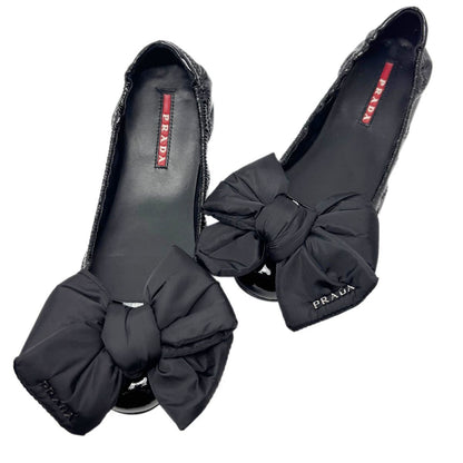 Prada Flat Shoes Ballet Ribbon Patent Black