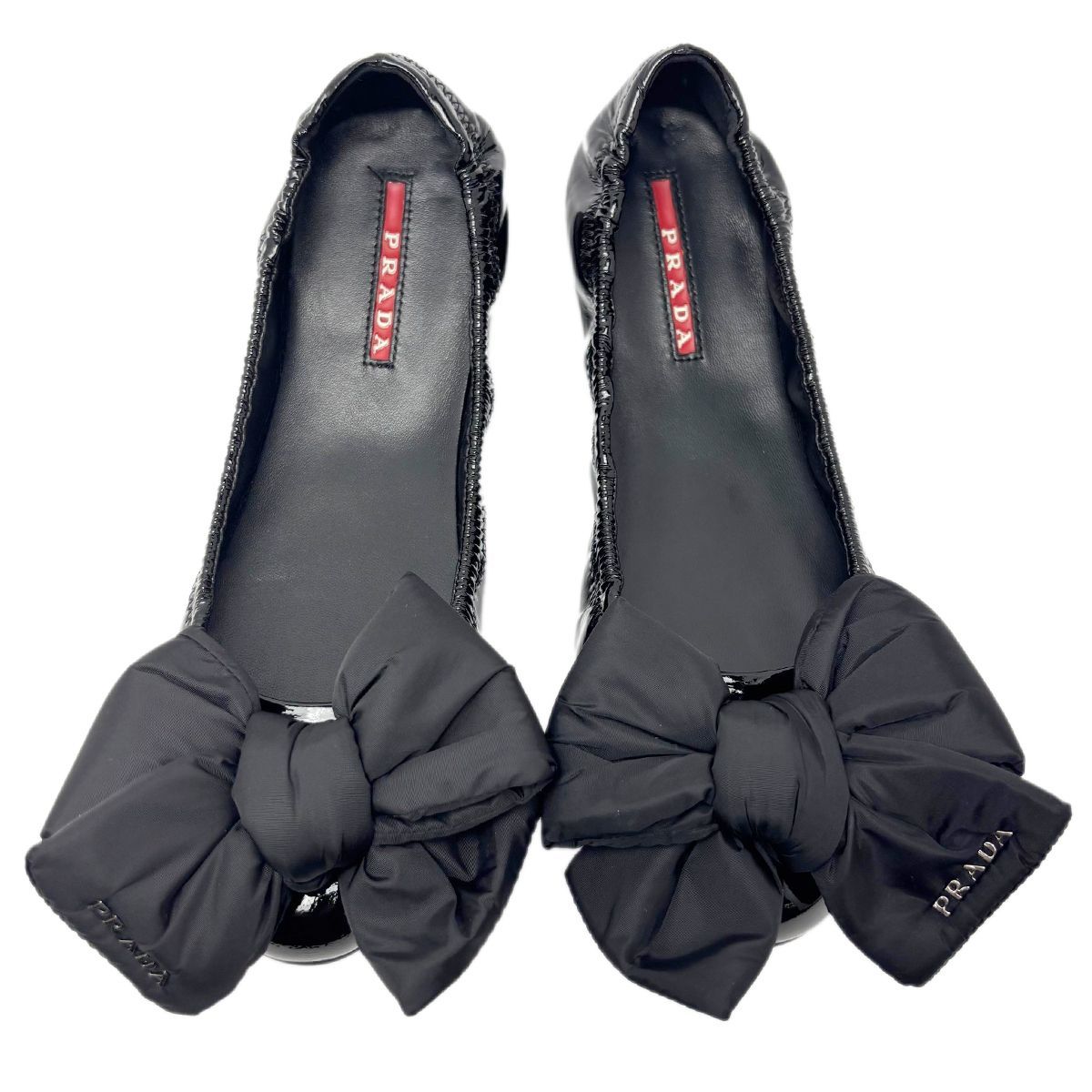 Prada Flat Shoes Ballet Ribbon Patent Black — view 2