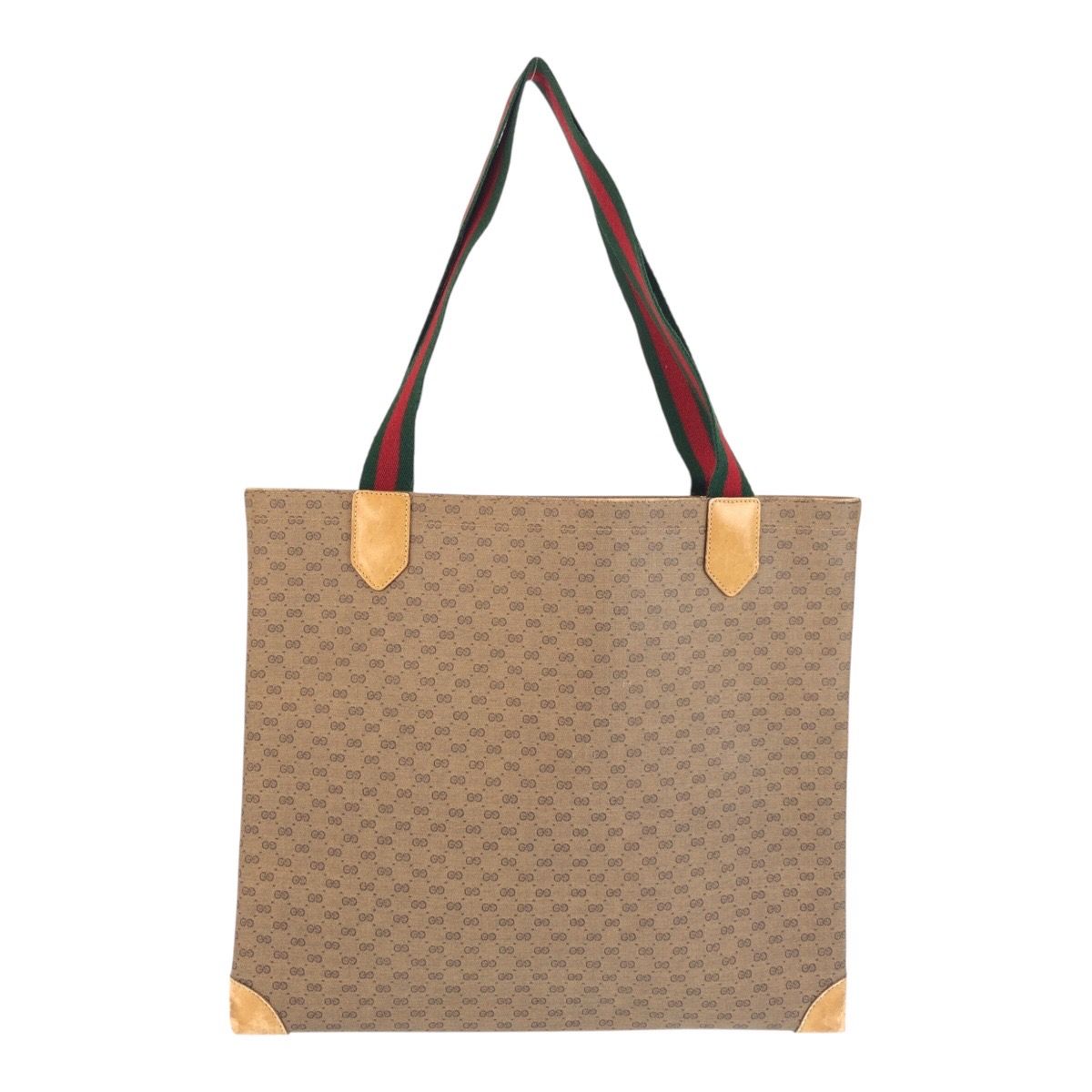 Gucci Vintage Sherry Line Micro GG Beige Green Supreme Canvas Tote Shoulder Bag — view 2