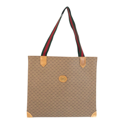 Gucci Vintage Sherry Line Micro GG Beige Green Supreme Canvas Tote Shoulder Bag