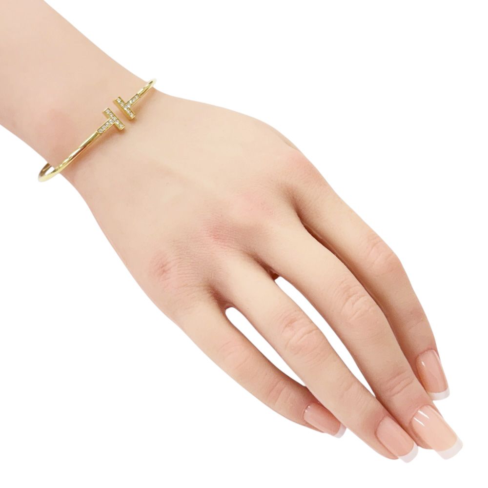 Tiffany & Co T Wire Bangle 18k Gold Diamond Bracelet — view 2