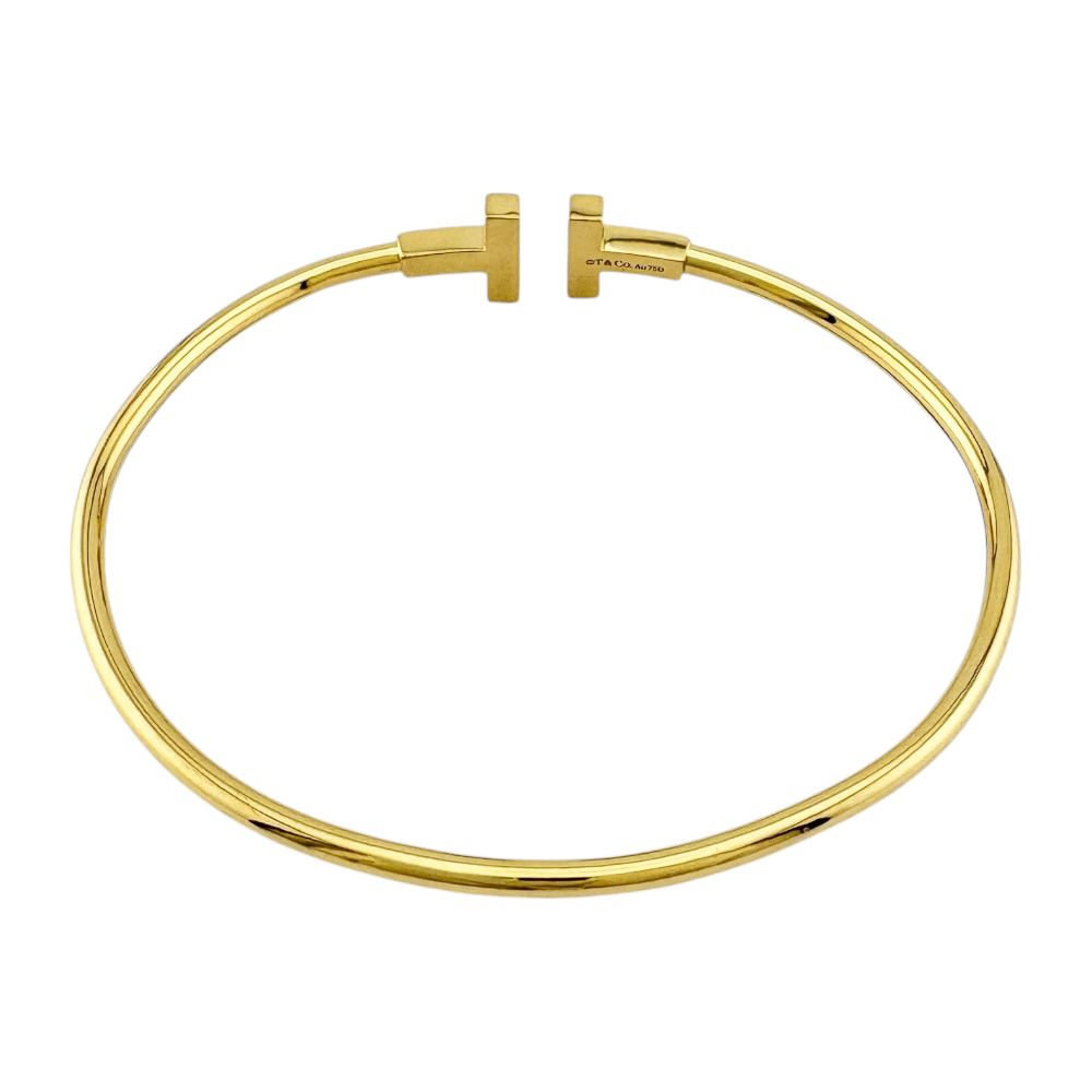 Tiffany & Co T Wire Bangle 18k Gold Diamond Bracelet — view 4