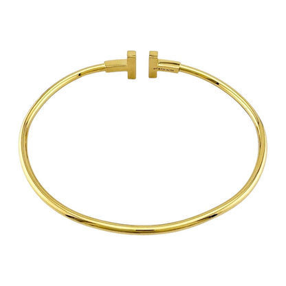 Tiffany & Co T Wire Bangle 18k Gold Diamond Bracelet — view 4