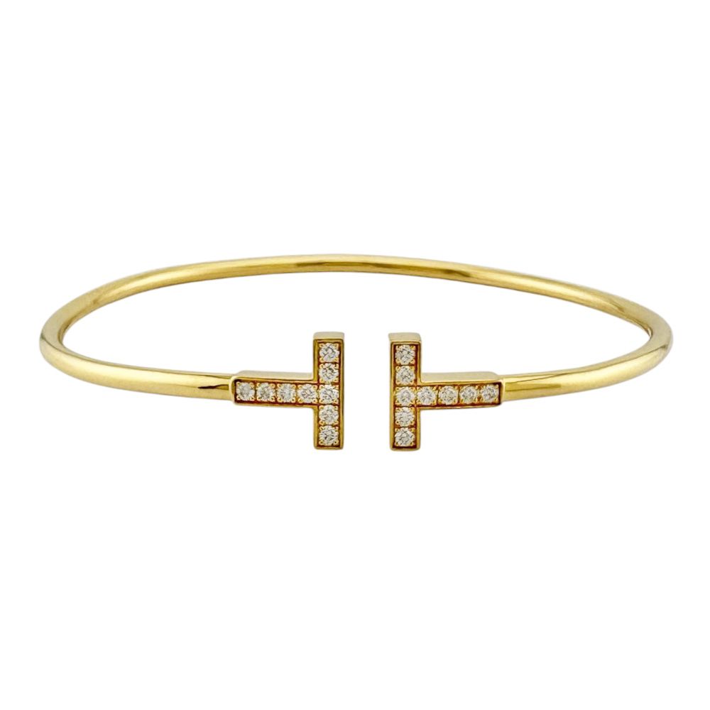 Tiffany & Co T Wire Bangle 18k Gold Diamond Bracelet