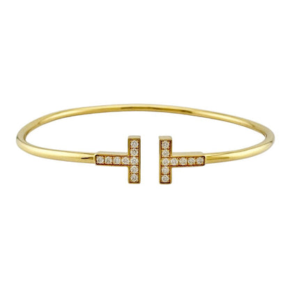 Tiffany & Co T Wire Bangle 18k Gold Diamond Bracelet