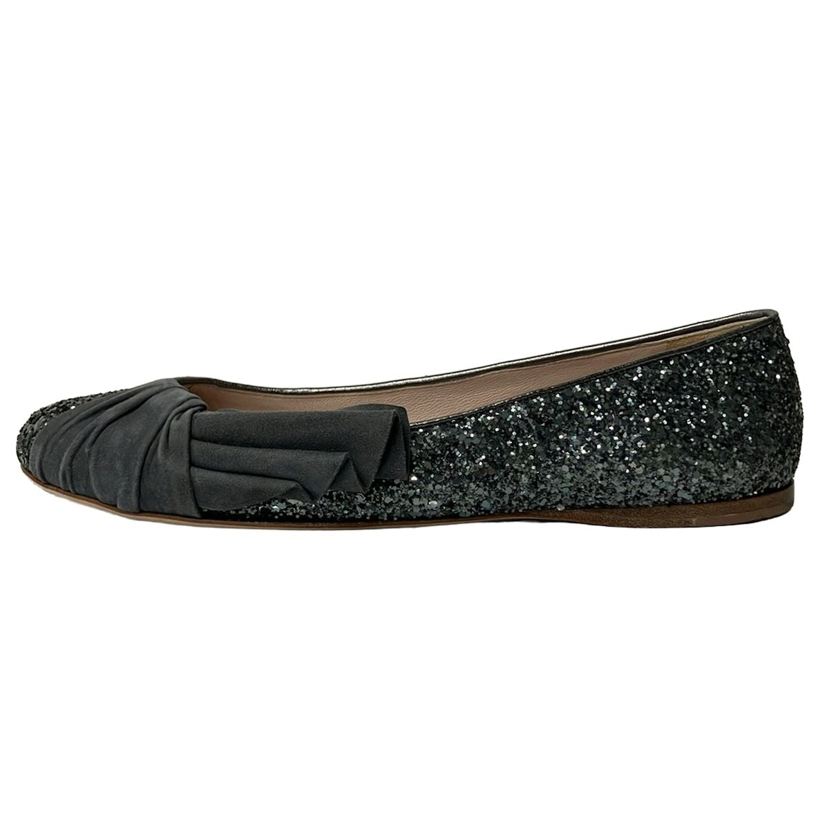 Miu Miu Flat Shoes 40 Silver Gray Glitter