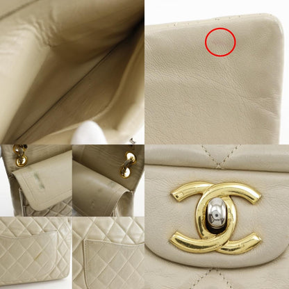 Chanel Chain Shoulder Quilted 25 Double Flap Lambskin Beige Bag — view 8