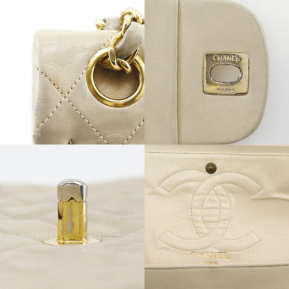 Chanel Chain Shoulder Quilted 25 Double Flap Lambskin Beige Bag — view 9